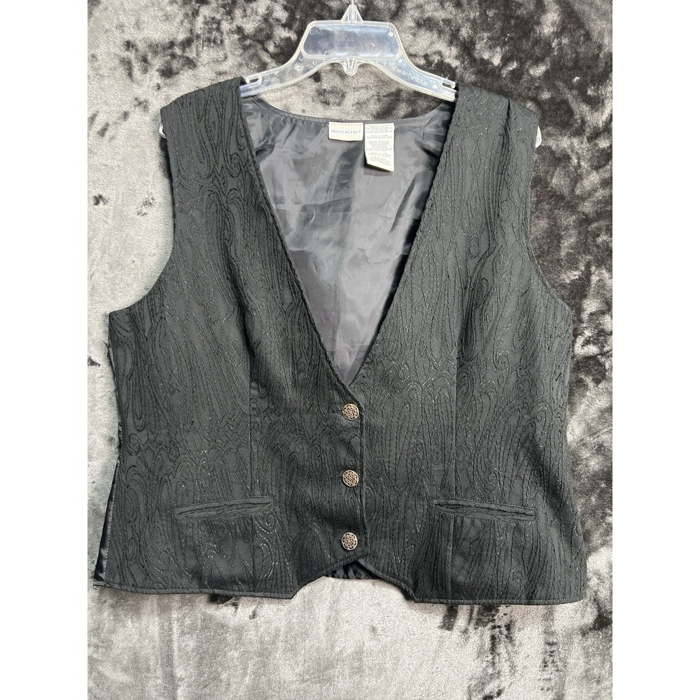 White Stag Women's Vest XL Black Textured Cottagecore Waistcoat
